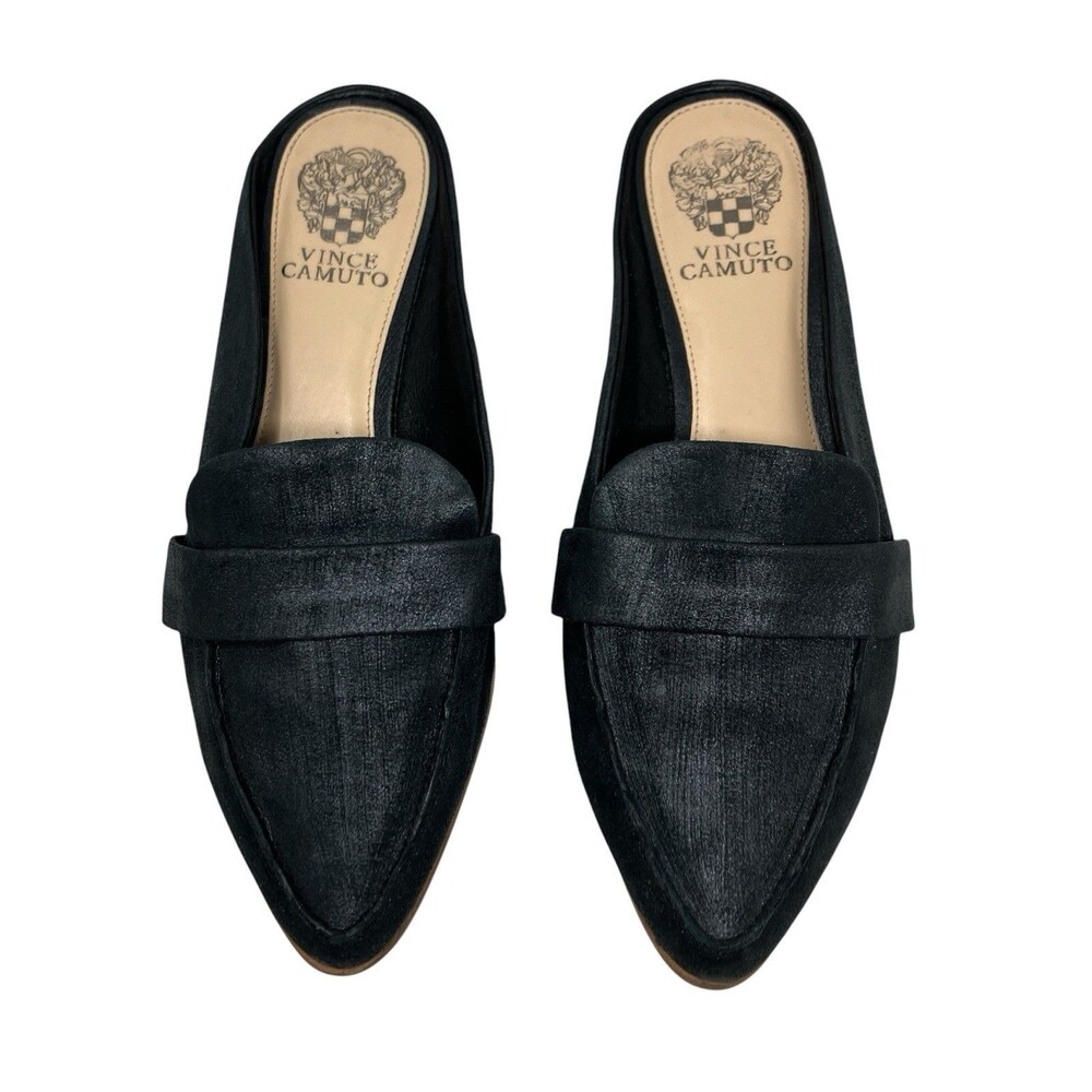 Vince Camuto Black Leather Kristie Pointed Mules Elevated Basic Flats Womens 8.5 - Picture 13 of 13